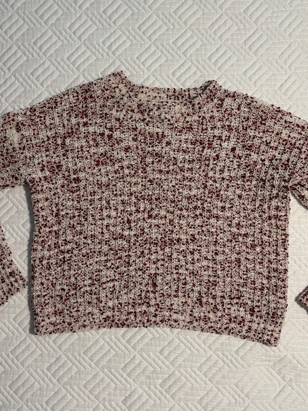 Pink Rose Marled Crewneck Sweater - Burgundy & Cream